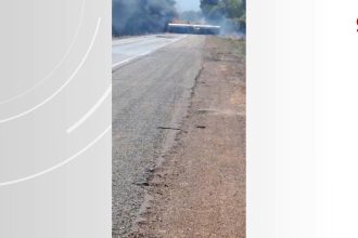 rodovia-br-153-e-interditada-apos-caminhao-carregado-de-metanol-tombar-e-pegar-fogo