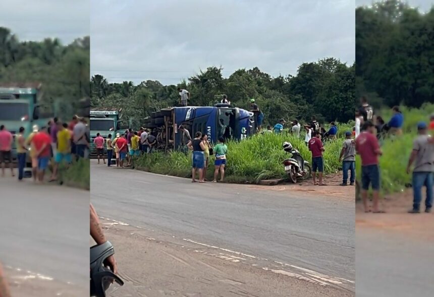 caminhao-carregado-de-gado-tomba-na-br-153-e-deixa-animais-mortos