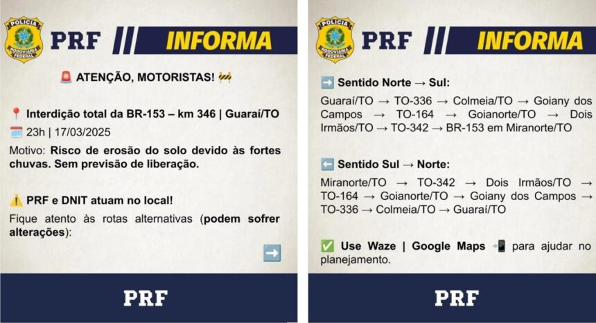 trecho-da-br-153-interditado-por-risco-de-rompimento-de-barragem-tem-meia-pista-liberada-e-transito-em-sistema-de-‘pare-e-siga’