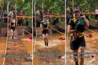 video-de-mae-atravessando-ponte-com-filha-no-colo-durante-prova-de-corrida-viraliza-e-divide-opinioes-na-internet