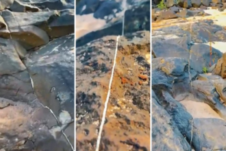 moradores-se-surpreendem-com-linhas-misteriosas-em-rochas-no-rio-tocantins;-geologos-explicam