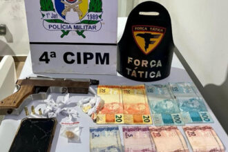 pmto-prende-homem-por-trafico-de-drogas,-porte-ilegal-de-arma-de-fogo-em-lagoa-da-confusao