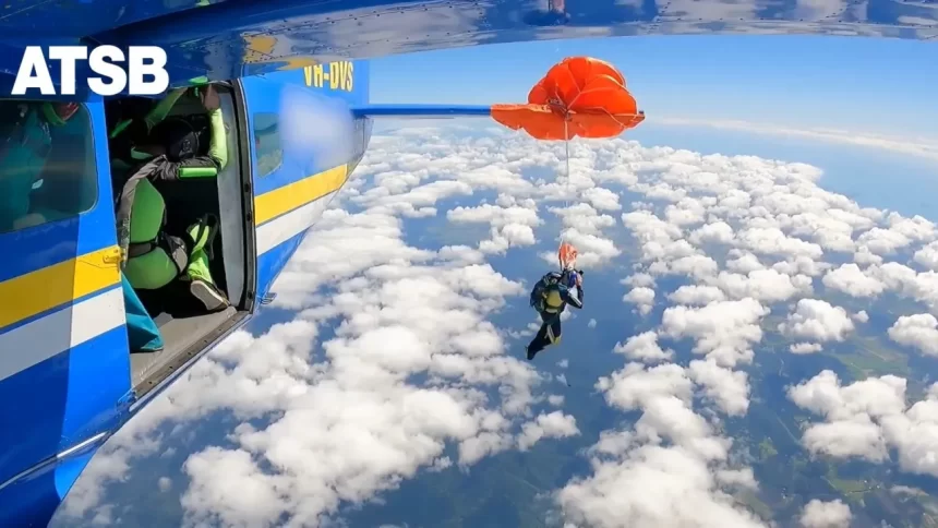 video-mostra-momento-em-que-paraquedista-fica-preso-na-asa-de-aviao