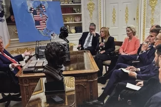 trump-irrita-lideres-europeus-ao-postar-imagem-com-ia-sobre-a-groenlandia