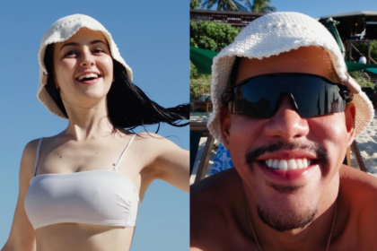 vivendo-romance-discreto,-klara-castanho-e-caue-campos-curtem-praia-e-chapeu-entrega-companhia