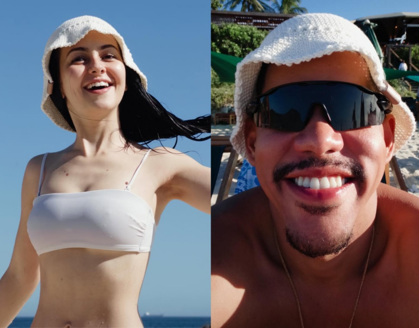 vivendo-romance-discreto,-klara-castanho-e-caue-campos-curtem-praia-e-chapeu-entrega-companhia