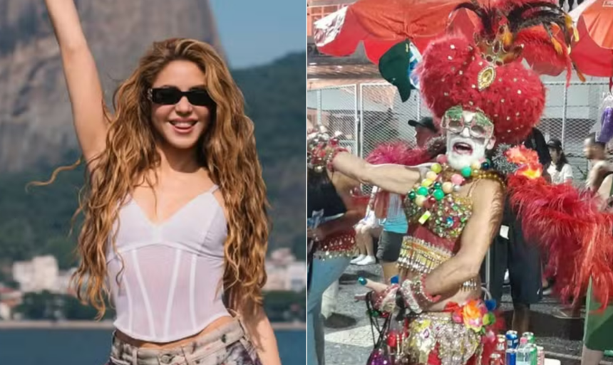 ‘e-uma-deusa-do-pop-latino’:-fa-de-shakira-chega-com-fantasia-‘carnavalesca’-a-copacabana;-veja-imagens