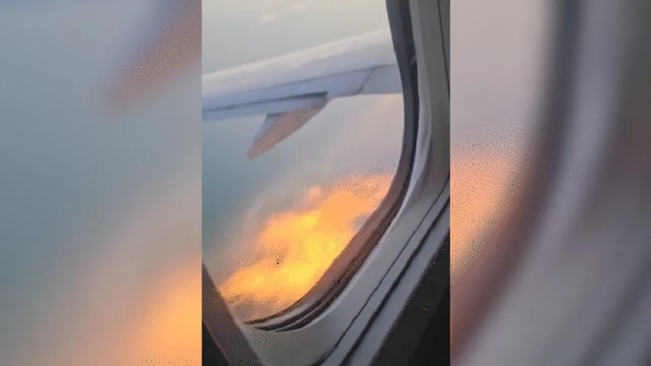motor-de-aviao-pega-fogo-no-ar-apos-choque-com-passaro;-video