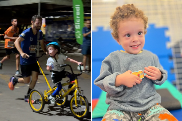 pai-percorre-5-km-empurrando-filho-com-deficiencia-em-bicicleta-adaptada-e-emociona-publico;-assista